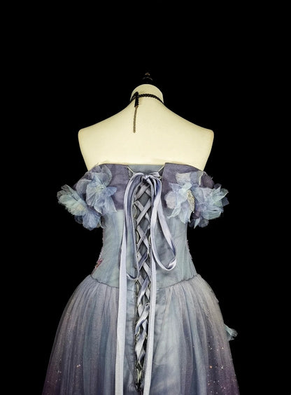 Vintage Prom Dresses A line Off The Shoulder Lilac With 3D Appliques 2000s Long Party Dress N2381