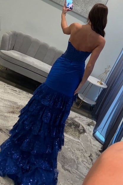 Robe de bal sirène bustier à sequins et applications de dentelle 2026, robe de soirée formelle AB504
