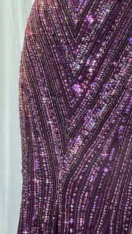 Robe de bal longue élégante et luxueuse, ornée de perles violettes, style sirène, modèle AB492