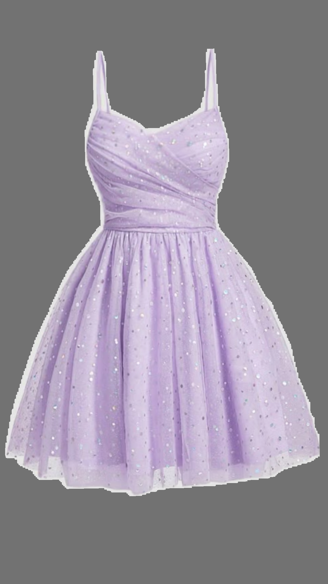 Robe Courte de Soirée/Cocktail/Bal de Promo N4228 à Bretelles Fines, Coupe Évasée, Paillettes Lilas Scintillantes