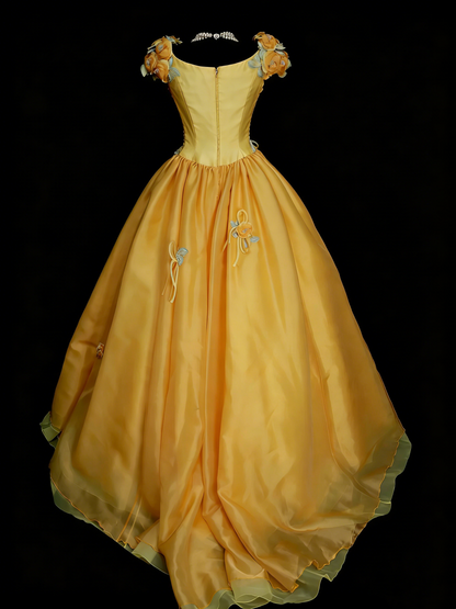 Cute Ball Gown Yellow Sweet 16 Dresses Quinceanera Dress With 3D Flowers Long 15 Vestidos De Fiesta N1313