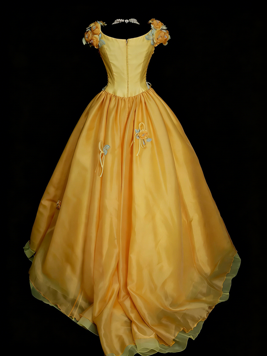 Cute Ball Gown Yellow Sweet 16 Dresses Quinceanera Dress With 3D Flowers Long 15 Vestidos De Fiesta N1313