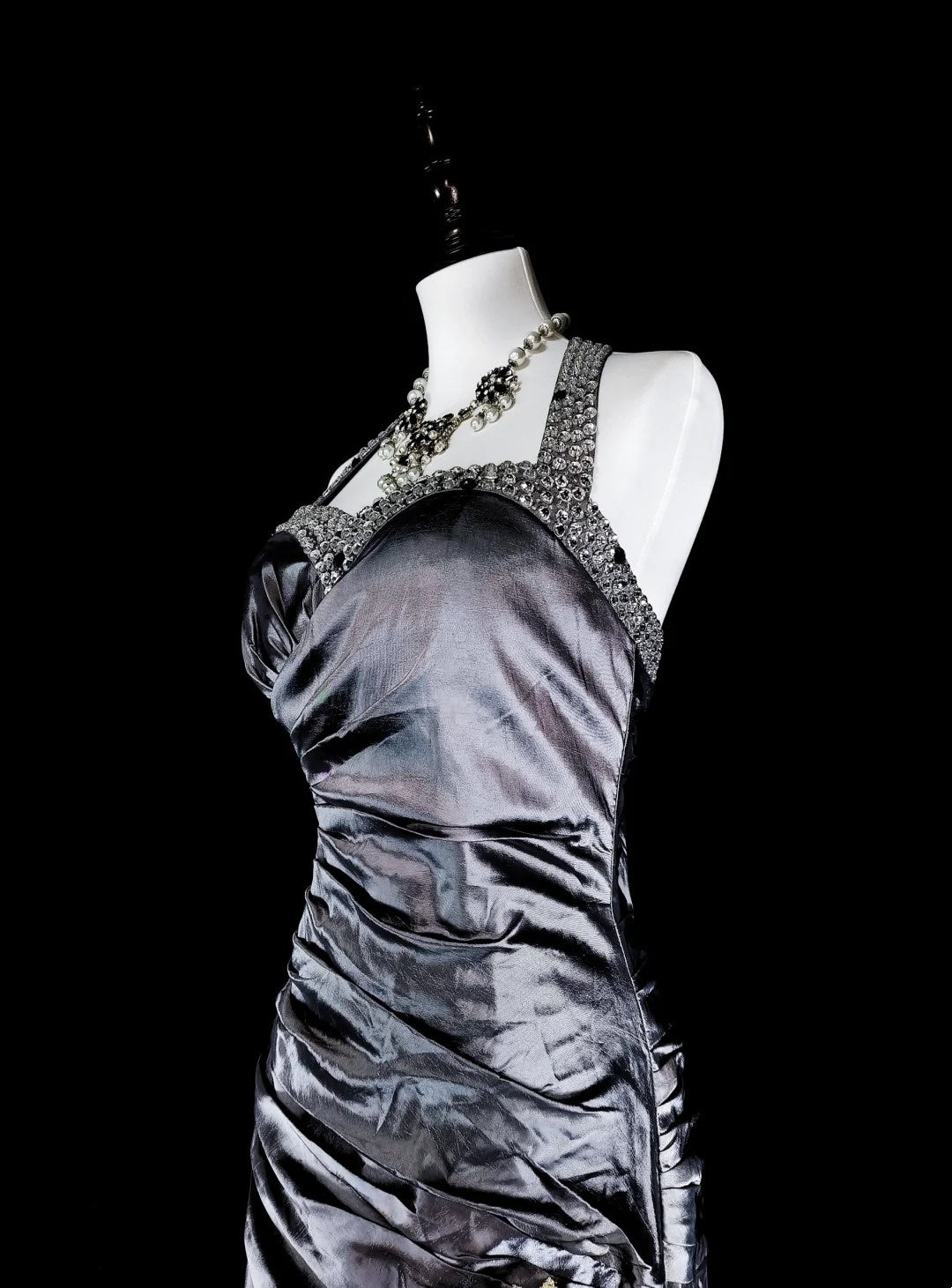Robe de bal vintage sirène à col halter en taffetas gris, inspiration classique, robe de soirée formelle N1998