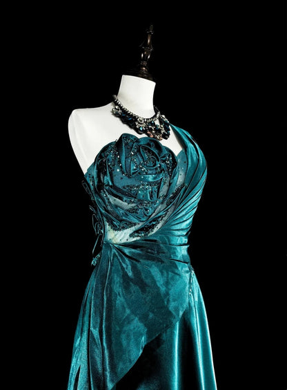 Vintage-Abendkleider im Stil der 1950er Jahre: Klassisches A-Linien-Kleid in Dunkelgrün, lang, inspirierend, für festliche Anlässe (N1992)