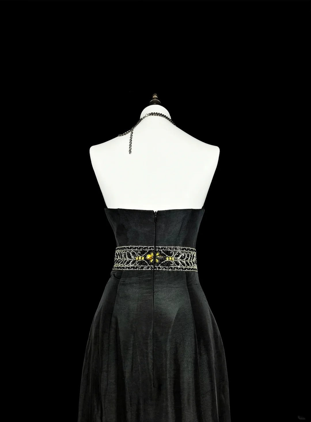 Robe de Bal Vintage Esthétique Sirène Rétro Années 70 en Satin Noir Robe Longue de Soirée N2151