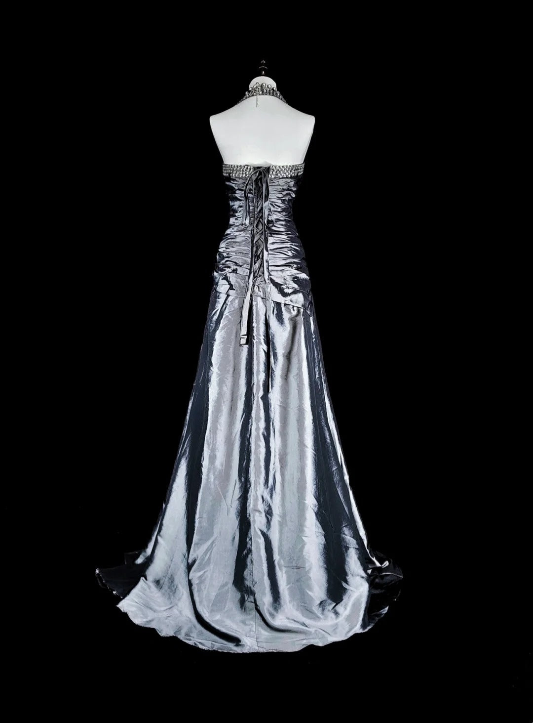 Robe de bal vintage sirène à col halter en taffetas gris, inspiration classique, robe de soirée formelle N1998