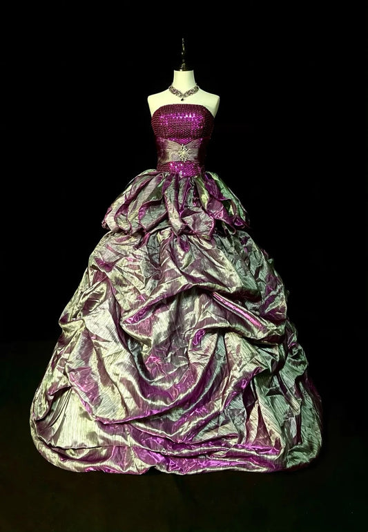 Vintage Ball Gown Strapless Grape Organza With Ruffles Sweet 16 Dresses Quinceanera Dress Long 15 Vestidos De Fiesta N1459