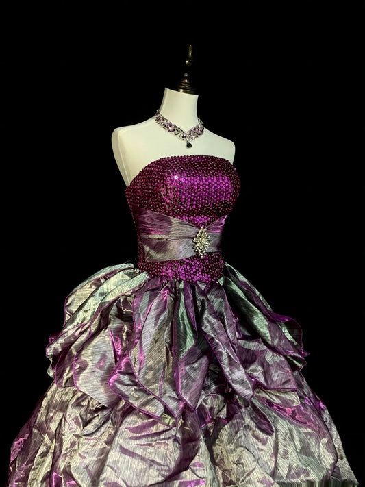 Vintage Ball Gown Strapless Grape Organza With Ruffles Sweet 16 Dresses Quinceanera Dress Long 15 Vestidos De Fiesta N1459