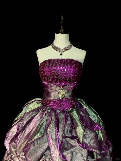 Vintage Ball Gown Strapless Grape Organza With Ruffles Sweet 16 Dresses Quinceanera Dress Long 15 Vestidos De Fiesta N1459
