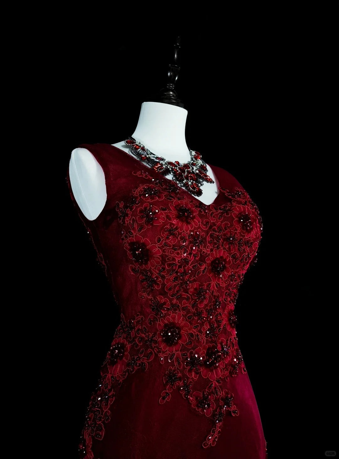 Robes de bal vintage esthétique Années 60 Rétro Col en V Sirène Bourgogne Longue Robe de soirée N2146