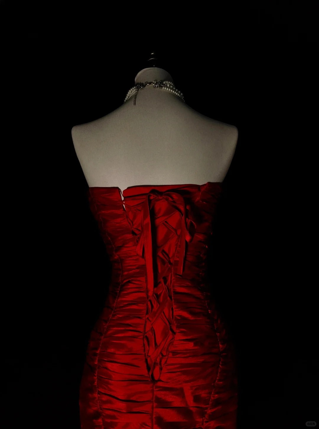 Vintage Meerjungfrauen-Kleid, trägerlos, rot, Tüllapplikationen, ärmellos, 80er Jahre, ärmelloses Ballkleid, langes formelles Abendkleid N1440