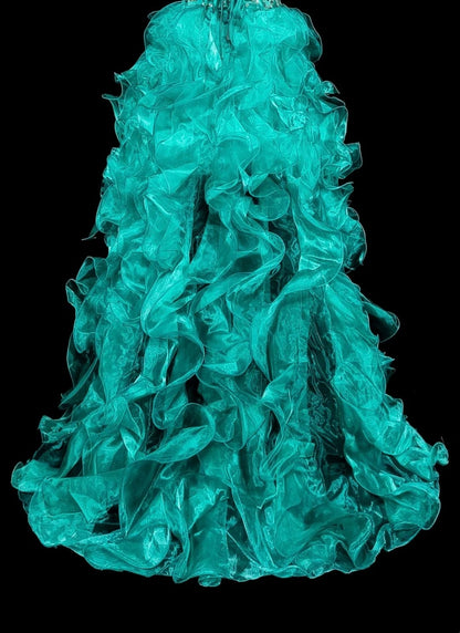 Vintage 1760s High Low Sweetheart Green Organza Sleeveless Tiered Layers Long Prom Dresses N1588