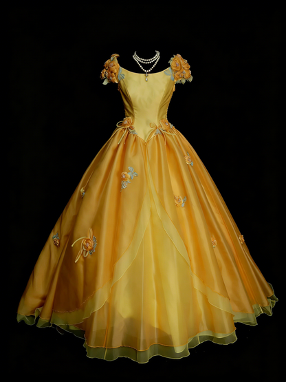 Cute Ball Gown Yellow Sweet 16 Dresses Quinceanera Dress With 3D Flowers Long 15 Vestidos De Fiesta N1313