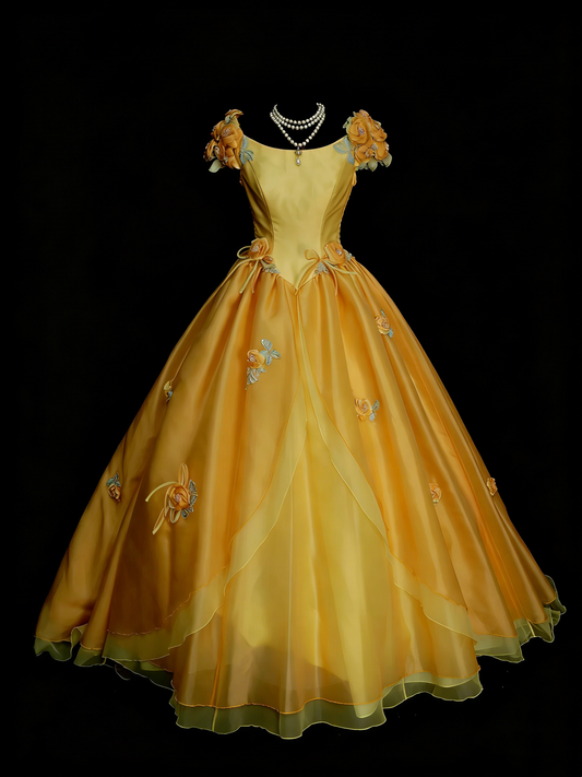 Cute Ball Gown Yellow Sweet 16 Dresses Quinceanera Dress With 3D Flowers Long 15 Vestidos De Fiesta N1313