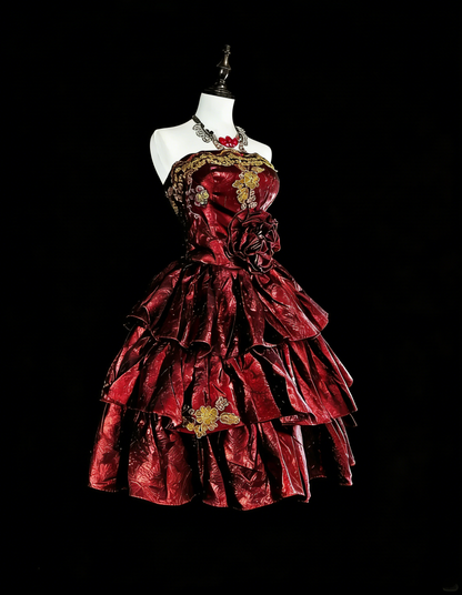Robe de bal vintage bustier courte en taffetas bordeaux, inspiration années 2000, robes de bal de promo, inspiration robes de soirée N1611