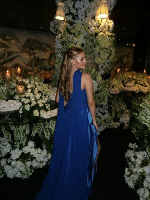 Elegant A line Prom Dresses With Scarf Chiffon Pleated Ruffle Strapless Royal Blue Formal Evening Dress Party Gowns AB411