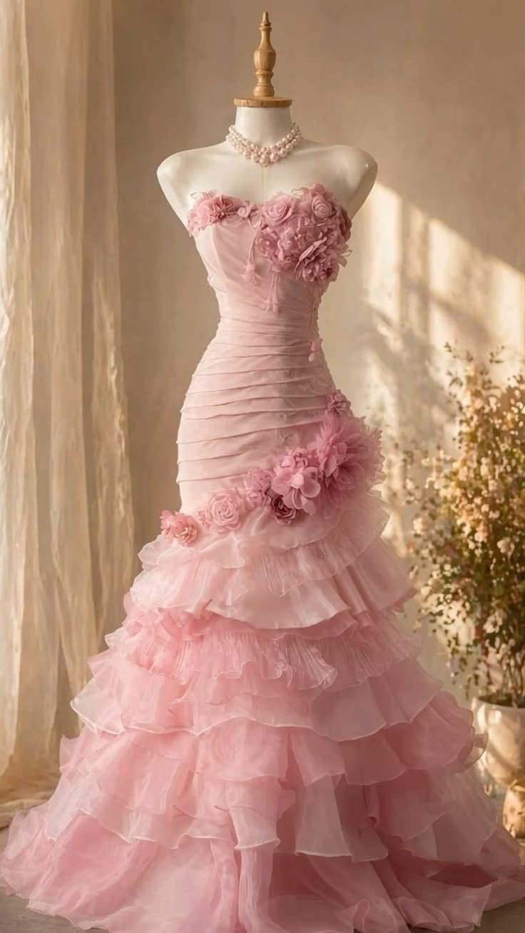 Elegant Mermaid Sweetheart Pink With Flowers Perfection-Formal Goals Nigh Evening Long Prom Dress Party Outfits RB6729