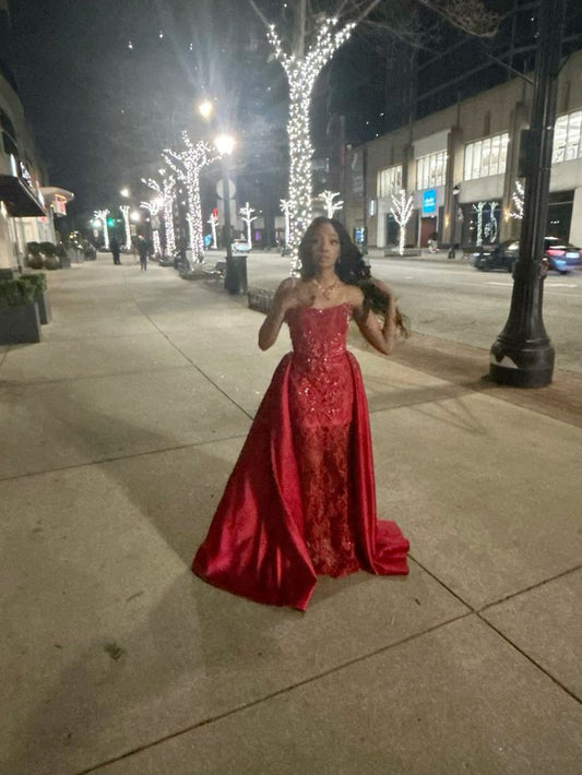 Unique Sheath Strapless Black Girls Sequin Red Prom Dresses Long Party Dress 18th Birthday Outfits Graduation Gowns N238
