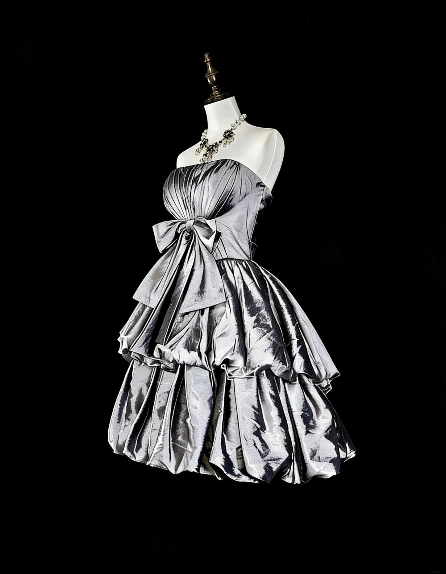 Robe de bal vintage bustier en taffetas gris argenté, courte, inspiration années 2000, robes de bal de promo, robe de soirée N1612
