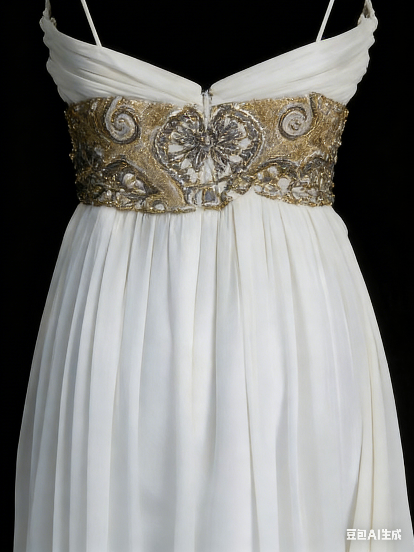 Robe de bal de fin d'année chic en mousseline blanche à bretelles spaghetti et perles, coupe trapèze, idéale pour le lycée (N1249)