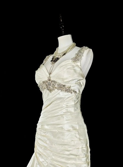 Vintage Brautkleid im Meerjungfrauenstil der 80er Jahre, elfenbeinfarben, figurbetont, figurbetont, N1609