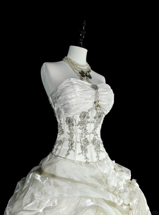 Romantic Wedding Dresses Ball Gown Sweetheart Ivory With Beaded Crystals Long Bridal Gown N3412