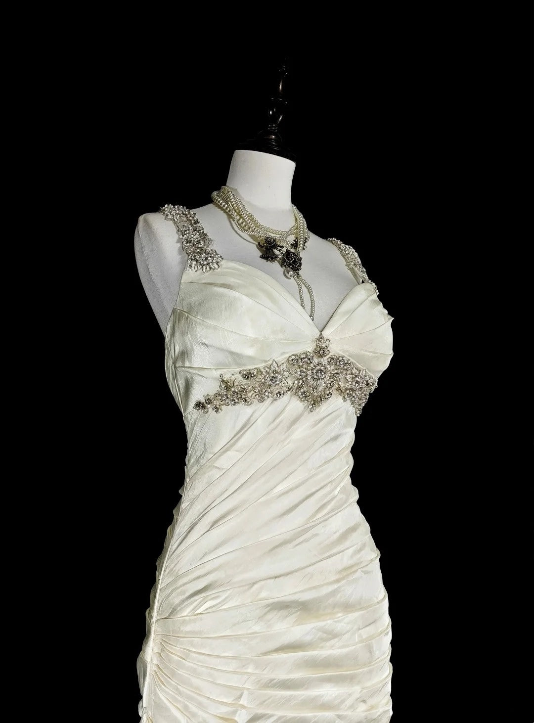 Vintage Brautkleid im Meerjungfrauenstil der 80er Jahre, elfenbeinfarben, figurbetont, figurbetont, N1609