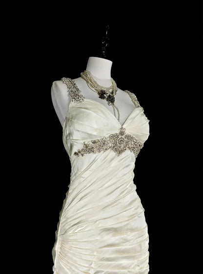 Vintage Brautkleid im Meerjungfrauenstil der 80er Jahre, elfenbeinfarben, figurbetont, figurbetont, N1609