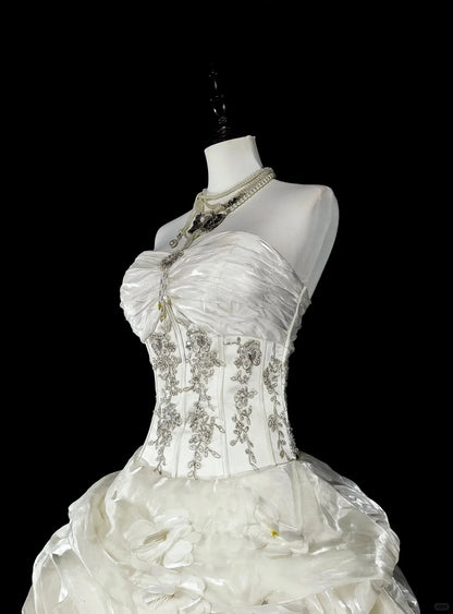 Romantische Brautkleider Ballkleid Herzförmiger Ausschnitt Elfenbein mit Perlenkristallen Langes Brautkleid N3412