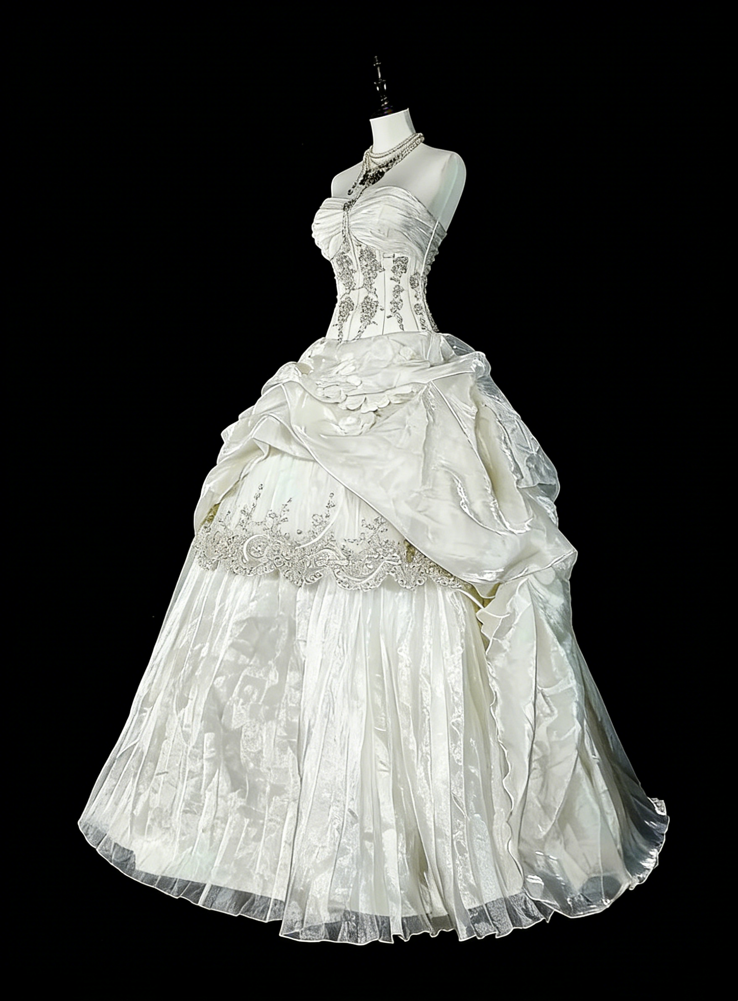 Romantische Brautkleider Ballkleid Herzförmiger Ausschnitt Elfenbein mit Perlenkristallen Langes Brautkleid N3412