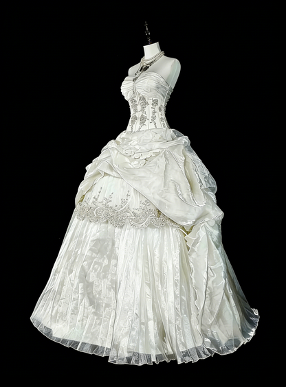 Romantische Brautkleider Ballkleid Herzförmiger Ausschnitt Elfenbein mit Perlenkristallen Langes Brautkleid N3412