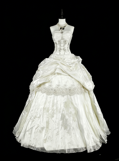 Romantische Brautkleider Ballkleid Herzförmiger Ausschnitt Elfenbein mit Perlenkristallen Langes Brautkleid N3412
