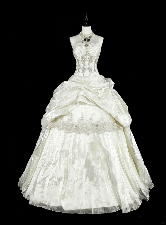Romantic Wedding Dresses Ball Gown Sweetheart Ivory With Beaded Crystals Long Bridal Gown N3412