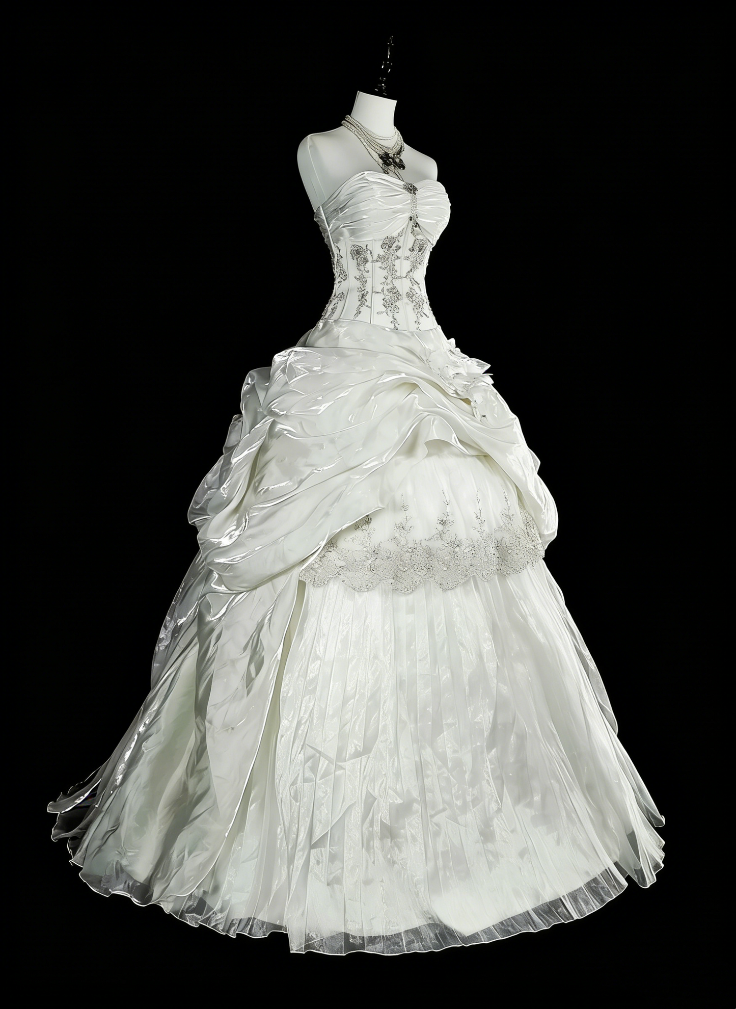Romantische Brautkleider Ballkleid Herzförmiger Ausschnitt Elfenbein mit Perlenkristallen Langes Brautkleid N3412