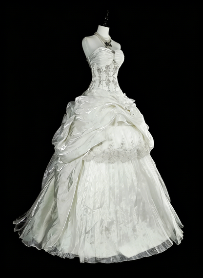 Romantische Brautkleider Ballkleid Herzförmiger Ausschnitt Elfenbein mit Perlenkristallen Langes Brautkleid N3412