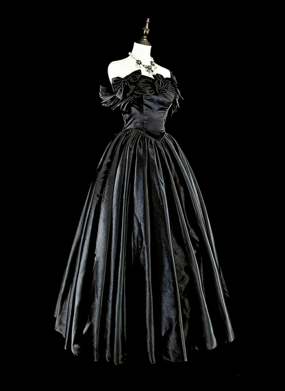Bescheidene Ballkleider für den Abschlussball, schulterfrei, aus schwarzem Satin, langes Abendkleid, Quinceanera-Kleid N3073