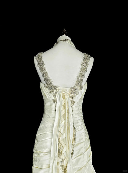 Vintage Brautkleid im Meerjungfrauenstil der 80er Jahre, elfenbeinfarben, figurbetont, figurbetont, N1609