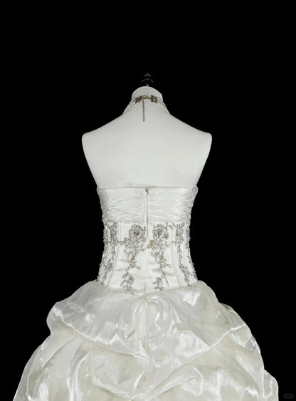 Romantische Brautkleider Ballkleid Herzförmiger Ausschnitt Elfenbein mit Perlenkristallen Langes Brautkleid N3412