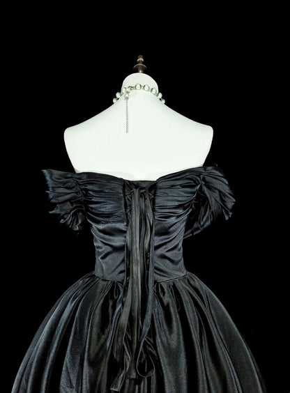 Bescheidene Ballkleider für den Abschlussball, schulterfrei, aus schwarzem Satin, langes Abendkleid, Quinceanera-Kleid N3073