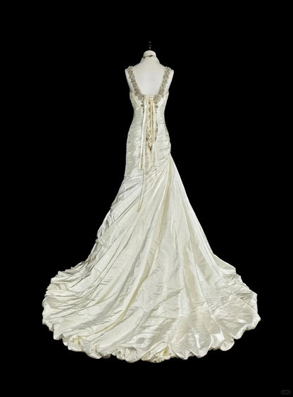 Vintage Brautkleid im Meerjungfrauenstil der 80er Jahre, elfenbeinfarben, figurbetont, figurbetont, N1609