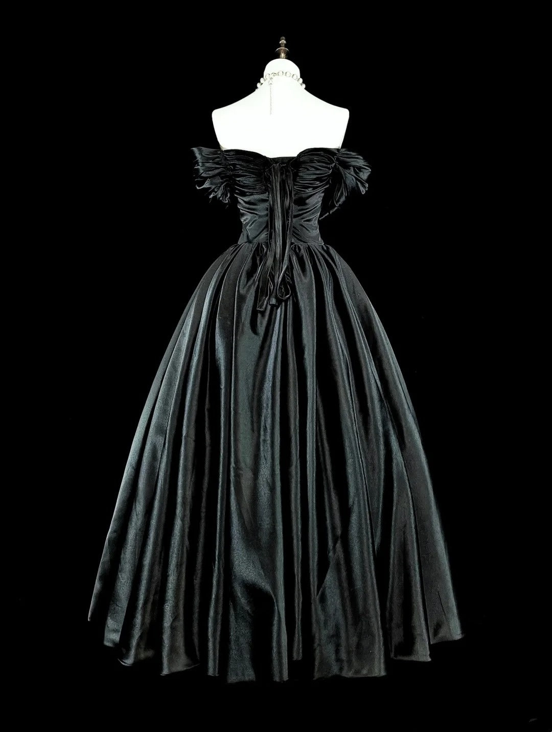 Bescheidene Ballkleider für den Abschlussball, schulterfrei, aus schwarzem Satin, langes Abendkleid, Quinceanera-Kleid N3073