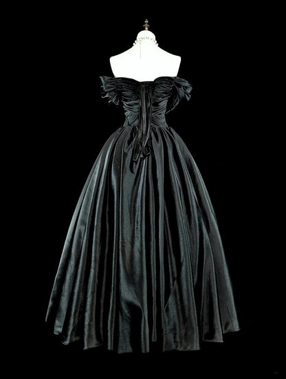 Bescheidene Ballkleider für den Abschlussball, schulterfrei, aus schwarzem Satin, langes Abendkleid, Quinceanera-Kleid N3073