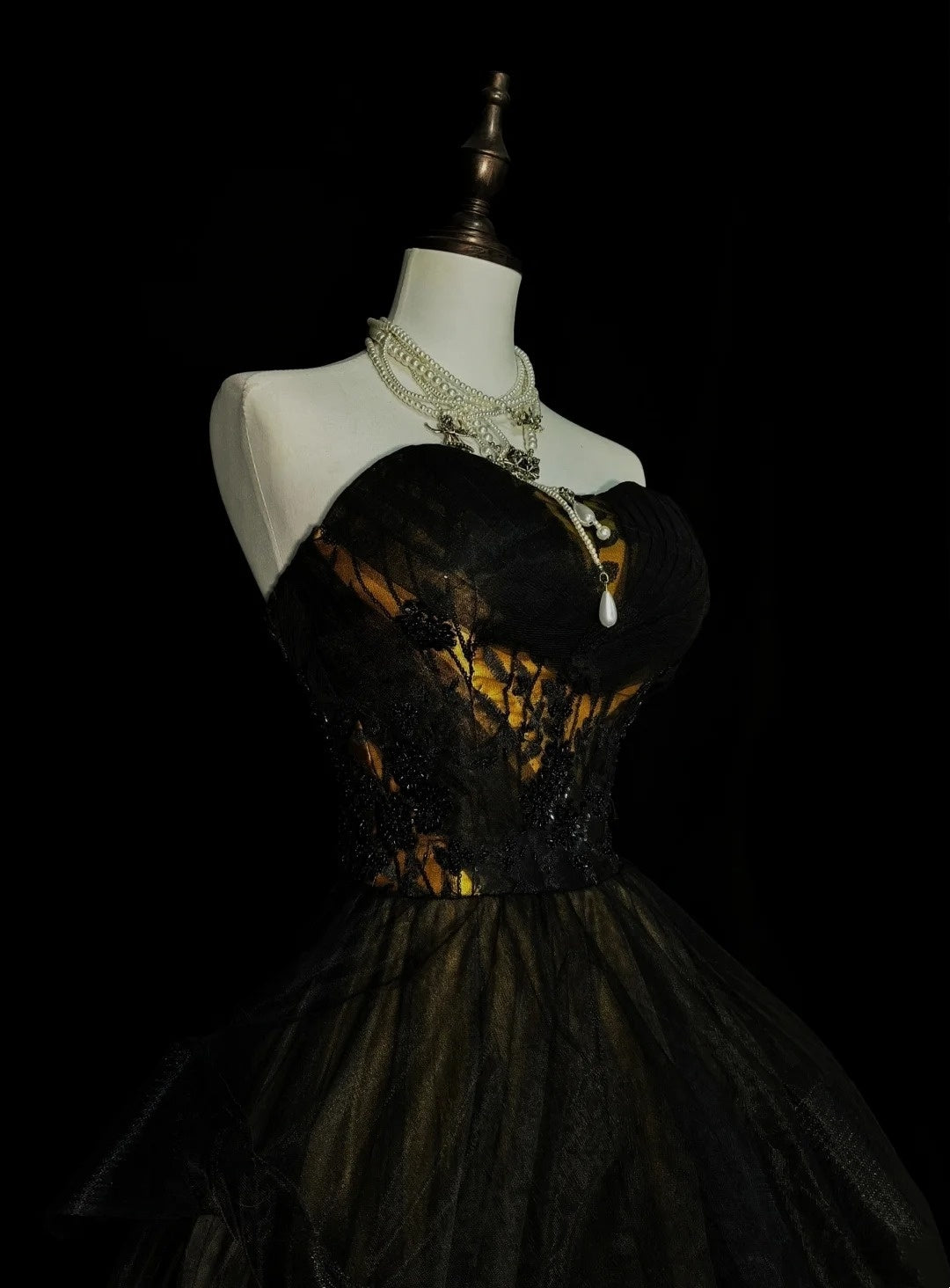 Robe de bal vintage bustier cœur en tulle noir sans manches années 80, robe de soirée longue et élégante N1460