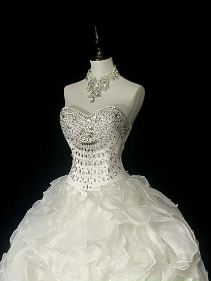 Vintage 80er Jahre Brautkleid Ballkleid Herzausschnitt Weißes Tüll Langes Brautkleid Figurbetontes Brautkleid N1467