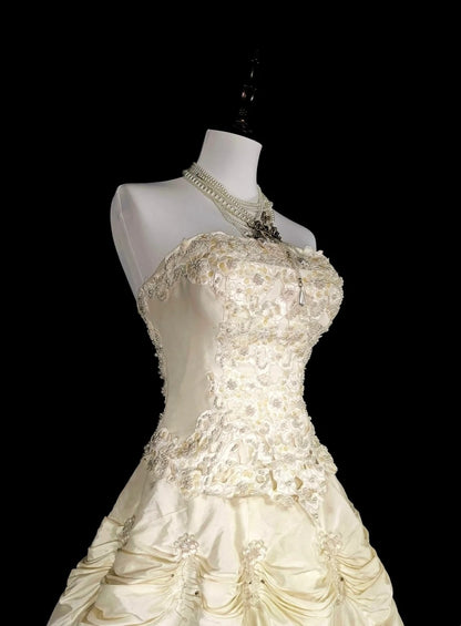 Vintage 80er Jahre Brautkleid Ballkleid trägerlos Taft langes Brautkleid tailliertes Brautkleid N1465