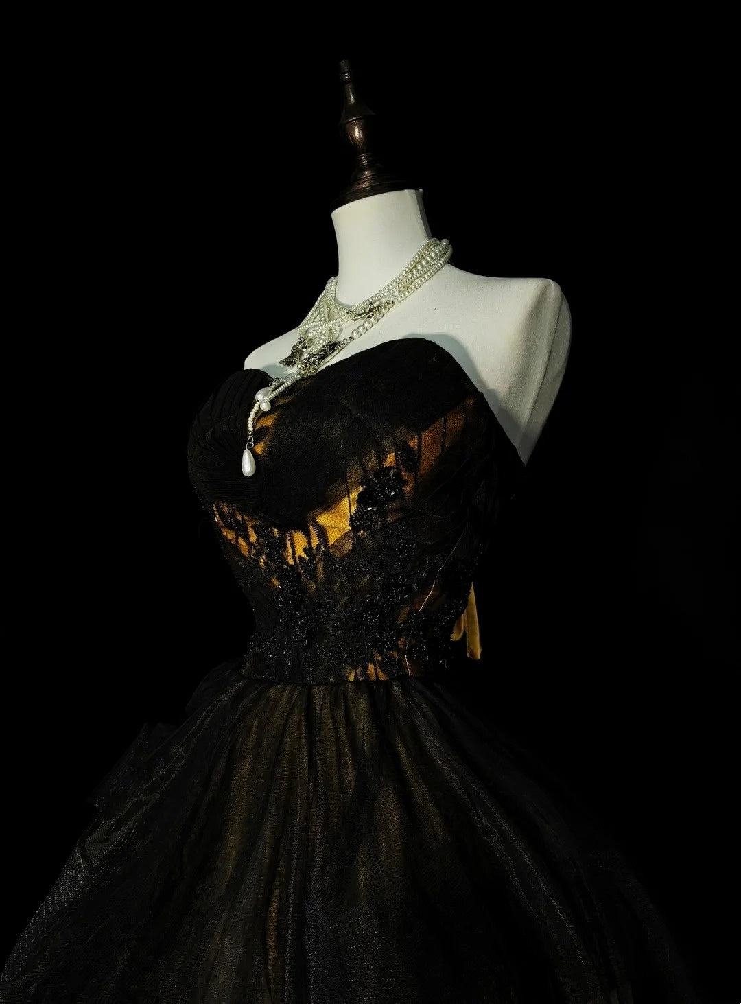 Robe de bal vintage bustier cœur en tulle noir sans manches années 80, robe de soirée longue et élégante N1460
