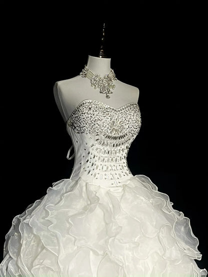 Vintage 80er Jahre Brautkleid Ballkleid Herzausschnitt Weißes Tüll Langes Brautkleid Figurbetontes Brautkleid N1467