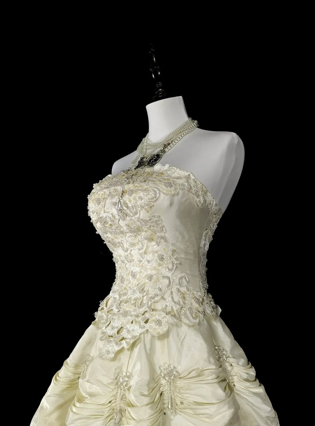 Vintage 80er Jahre Brautkleid Ballkleid trägerlos Taft langes Brautkleid tailliertes Brautkleid N1465