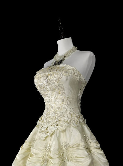 Vintage 80er Jahre Brautkleid Ballkleid trägerlos Taft langes Brautkleid tailliertes Brautkleid N1465