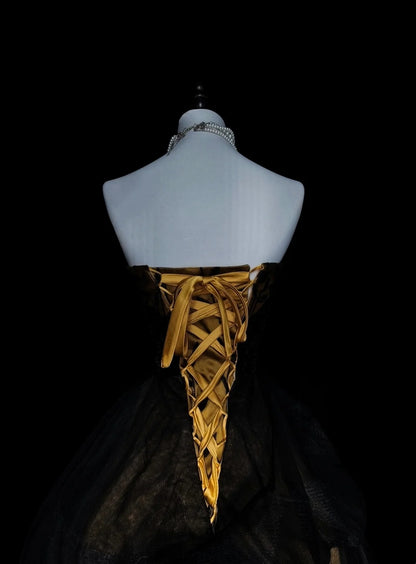 Robe de bal vintage bustier cœur en tulle noir sans manches années 80, robe de soirée longue et élégante N1460
